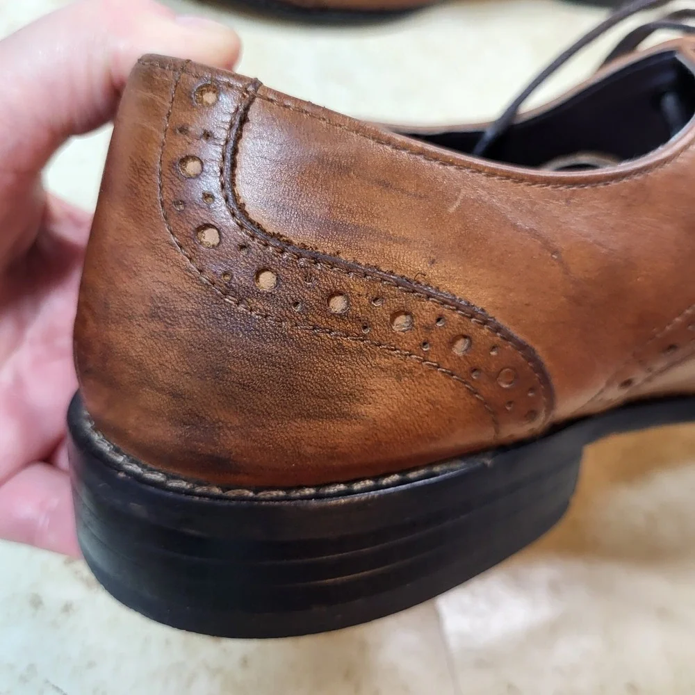 Stacy Adams Brown Toe Cap Brogueing Leather Tie Front Oxford Shoe‎ 10 1/2 M